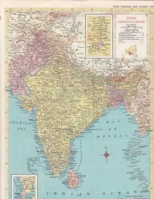 1957 Vintage India Map / 9x12  Great Size For Wall Art/ 60+ Years Old • $9.95