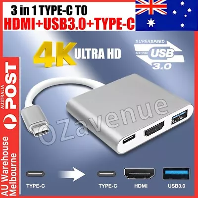 $9.95 • Buy Type C To USB-C HDMI USB 3.0 Adapter Converter Cable 3 In 1 Hub For MacBook Pro