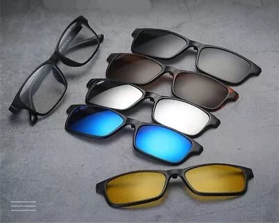 5 PACK Magnetic Clip-on Sunglasses Polarized + 1 TR Classic Eyeglass Frames Rx U • $17.09