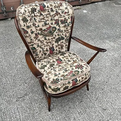 £200 • Buy Vintage Mid Century Ercol Windsor Chair With Sanderson Medieval Seat