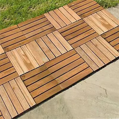 Wooden Deck Tiles Set Garden Outdoor Interlocking Patio Slabs Path Floor 9Pcs UK • £29.99