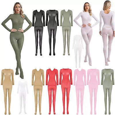 Womens Bodystocking Ultra Jumpsuit Sheer Bodysuit Full Body Catsuit Tights Mesh • £7.19