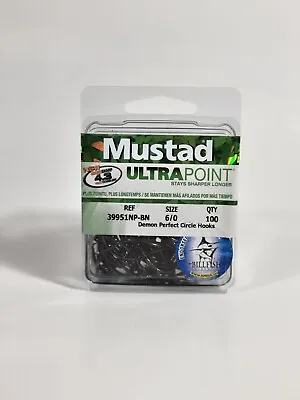 Mustad Ultrapoint 39951np-bn 6/0 Demon Perfect Circle Hook 100pk-pk Size • $42.99