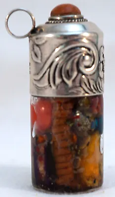 One-of-a-Kind Glass Vial With Bright Objects In Liquid Repoussé Silver Pendant • $64.99