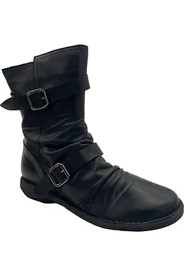 Miz Mooz Leather Buckled Mid Boots Pasha Black • $72.99