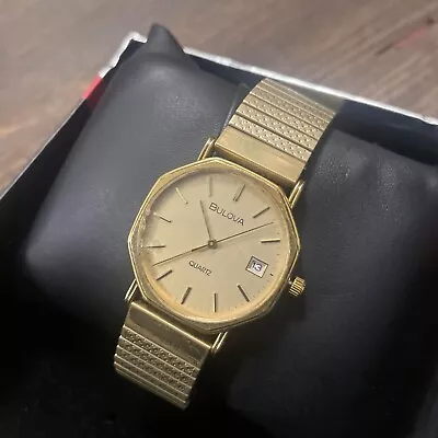 Vtg 1990s Bulova G13 Date Octagonal Gold Plated Gents Quartz 30mm Wrist Watch • £79.99