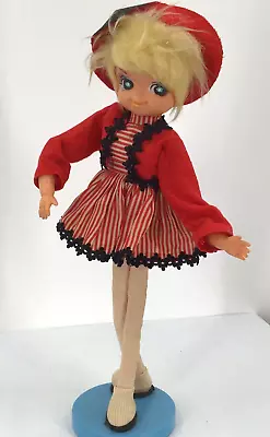 Kitschy Mid Century Attached To Wood Base 16  Doll Made In Japan • $12.97