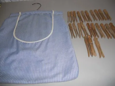 Vintage Hand Made Clothes Pin Bag Holder Hanger With Wood Clothespins  • $24.99