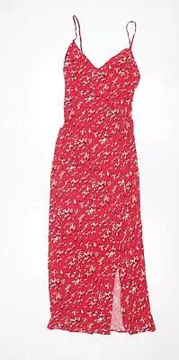 Marks And Spencer Womens Pink Floral Viscose Slip Dress Size 6 V-Neck Pullover • £4.25