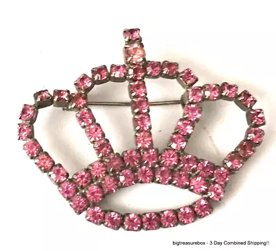 Vintage Brooch Pin Pink Crown Rhinestone Silver Tone Jewelry Lot Y • $1.99