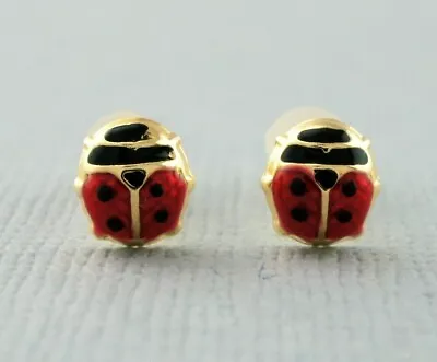 9ct Gold Enamel Ladybird Kids Stud Earrings • £33.99