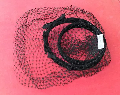 Antique Union Made Black Velvet Felt Funeral Mourning Bow Hat Wig Lace Veil • $31.99