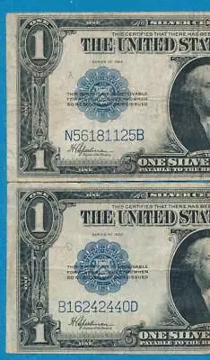 2- $1.00  1923 Large Size  Silver Certificate  Blue Seals  Very Fine Pair • $99