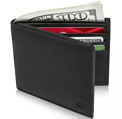 $14.99 • Buy Genuine Leather Minimalist Bifold Wallets For Men RFID Blocking Slim Mens Wallet