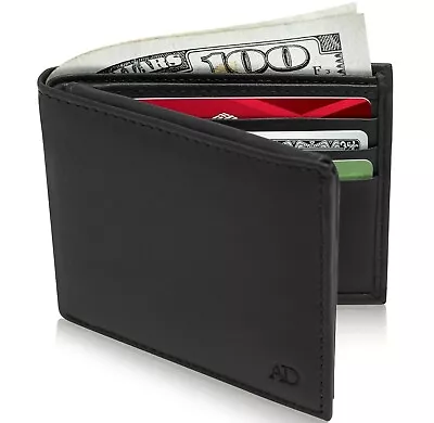 Genuine Leather Minimalist Bifold Wallets For Men RFID Blocking Slim Mens Wallet • $14.99