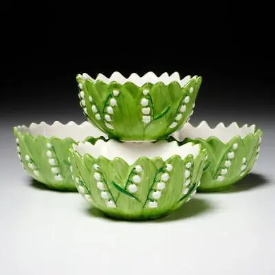 Vintage Italy Ceramic Majolica Lily Of The Valley Cereal Soup Bowls (A) • $90