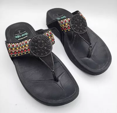 Skechers Tone Ups-fit Toning Sandals-flip Flops Thongs-gaucho Black Meow Sz 7 • $24.97