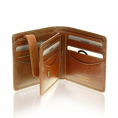 WALLET Credit Card Holder Genuine Leather RFID Blocking Bifold Tan VISCONTI • $46.06