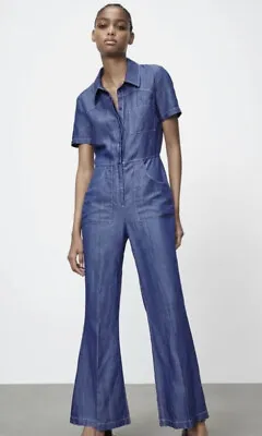 Zara Linen Chambray Rustic Jumpsuit Size Large • $48
