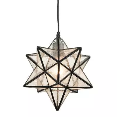 Seeded Glass Shade Industrial Moravian Star Light Pendant Lighting • $146.68