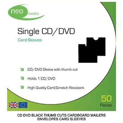 50 X CD DVD BLACK THUMB CUTS CARDBOARD MAILERS STRONG ENVELOPES CARD SLEEVES NEW • £8.45