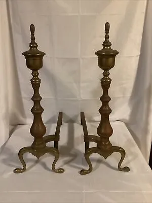 Vintage Brass Cast Iron Federal Style Fireplace Andirons Fire Dogs Excellent! • $49.99