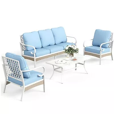 4 Piece Patio Furniture Set Outdoor Conversation Set For Lawn Backyard Blue New • $819.99