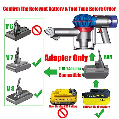 1x Adapter For Old Style Stanley FATMAX 18v Battery To Dyson V7 V8 2 Type Vacuum • $32.99