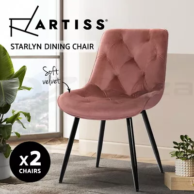 Artiss Starlyn Dining Chairs Kitchen Chairs Velvet Padded Seat Set Of 2 Pink • $129.95