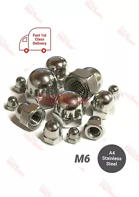 M6 (6mm) STAINLESS STEEL A4 (316) NUT HEX DOME CAP ACORN NUT DIN 1587 • £2.30