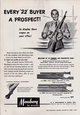 1954 Mossberg 22 Rifle Scopes Hunting Print Ad • $13.49