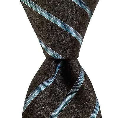 THE MEN'S STORE Men's 100% Silk XL Necktie ITALY Designer STRIPED Gray/Blue EUC • $13.99