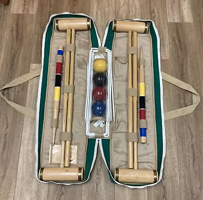 Forster Croquet Set  4 Player Complete Vintage Lawn Yard Game Brass Ring Mallets • $155