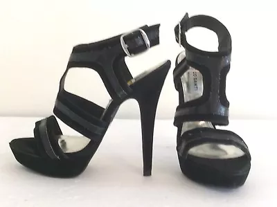 Marco Santi  Daniela Black Platform Stilettos T Ankle Strap Sandals Shoes  7.5 M • $19.99