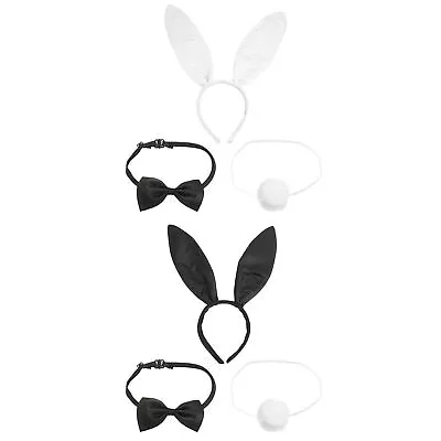 3x Bunny Girl Dress-up Rabbit Ears Headband Bow Tie Plush Ball Tail Cosplay • £5.79