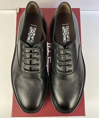 Salvatore Ferragamo Tanger Tramezza Black Pebble Leather Oxfords Men’s Size 9 EE • $379