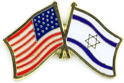 Metal Lapel Pin - American And World National Flag Crossed - Israel  PPM6055 • $7.49