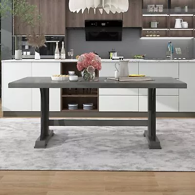 78  Retro Style Dining Table Wood Rectangular Table Seats Up To 8 Gray • $439.99