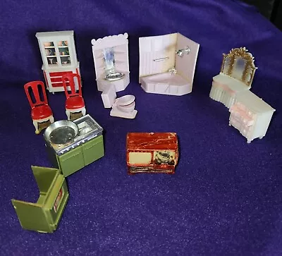 Vintage Blue Box Dollhouse Furniture 50’s Toys Eleven Piece Set  • $7.50