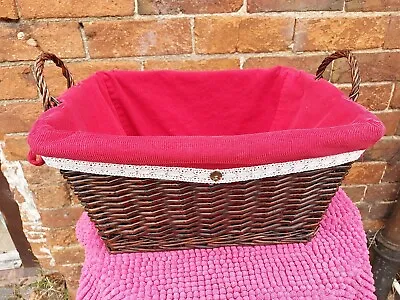 £12 • Buy Dark Wicker Basket With Red Liner Wooden Ideal Toys, Storage Etc