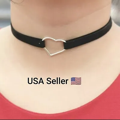 New Steampunk  Black Leather Velvet Heart Chokers Necklace  Women Chain Jewelry • $3.99