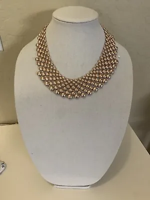 $6.20 • Buy Gold Bib Style Necklace With Bubble Pattern 12” Length Gold-tone Fun Peice