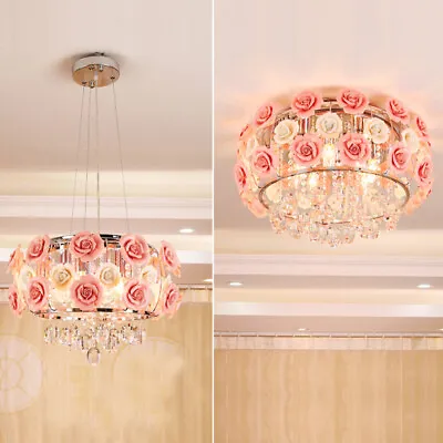 Modern Pink Crystal Chandelier Romantic Rose Ceiling Pendant Lamp Fixtures • $66.80