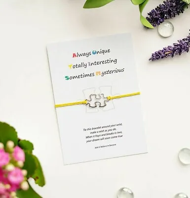 £2.95 • Buy Autism Awareness Wish String Bracelet With Tibetan Silver Jigsaw Charm
