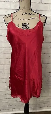 Victoria’s Secret Vintage Size L Red  Gown Slip Dress Neglige Lace Trim • $24.85