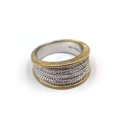 QVC Judith Ripka Sterling Silver 925 Two Tone Textured Rope Design Ring Sz 11 • £72.98