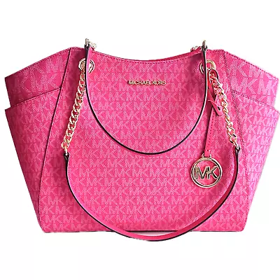 Michael Kors Jet Set Travel Large Chain Shoulder Tote Bag MK Electric Pink Multi • $119.95