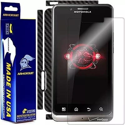 ArmorSuit Motorola Droid Bionic Screen Protector + Black Carbon Fiber Skin USA • $18.45