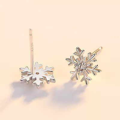 $7.07 • Buy Cubic Zirconia Earrings Studs 925 Sterling Silver Snowflake Earrings Expert
