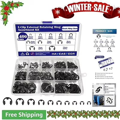 400PCS E-Clips Assortment Kit - Black Alloy Steel - External Retaining Rings • $16.99